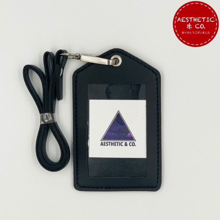 

[BEST]Promo Lanyard ID Card Name Tag Kulit Tali Kulit With Card Holder V.02 - Hitam