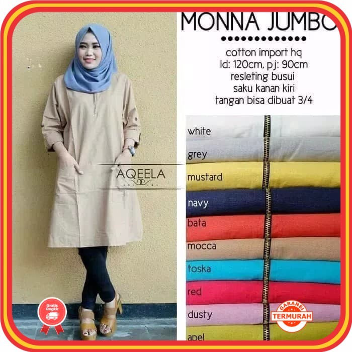 Tunik Cantik Baru Murah Wanita Baju Lebaran Kekinian /Baju Tunik Jumbo Monna - Kuning, XXXL