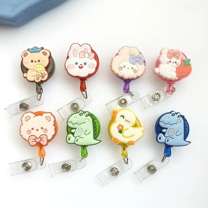 

1pc New Design 1 Piece Silicone Retractable Nurse Badge Reel Cute Anime Bunny Dinosaur Bear ID Card Holder Keychains Lanyard