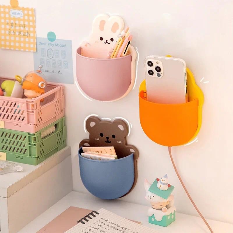 

Cute Cartoon Pen Holder Self Adhesive Storage Rack Desk Organizer Kawaii Stationery Mobile Phone Cosmetics Brushes Holder Office