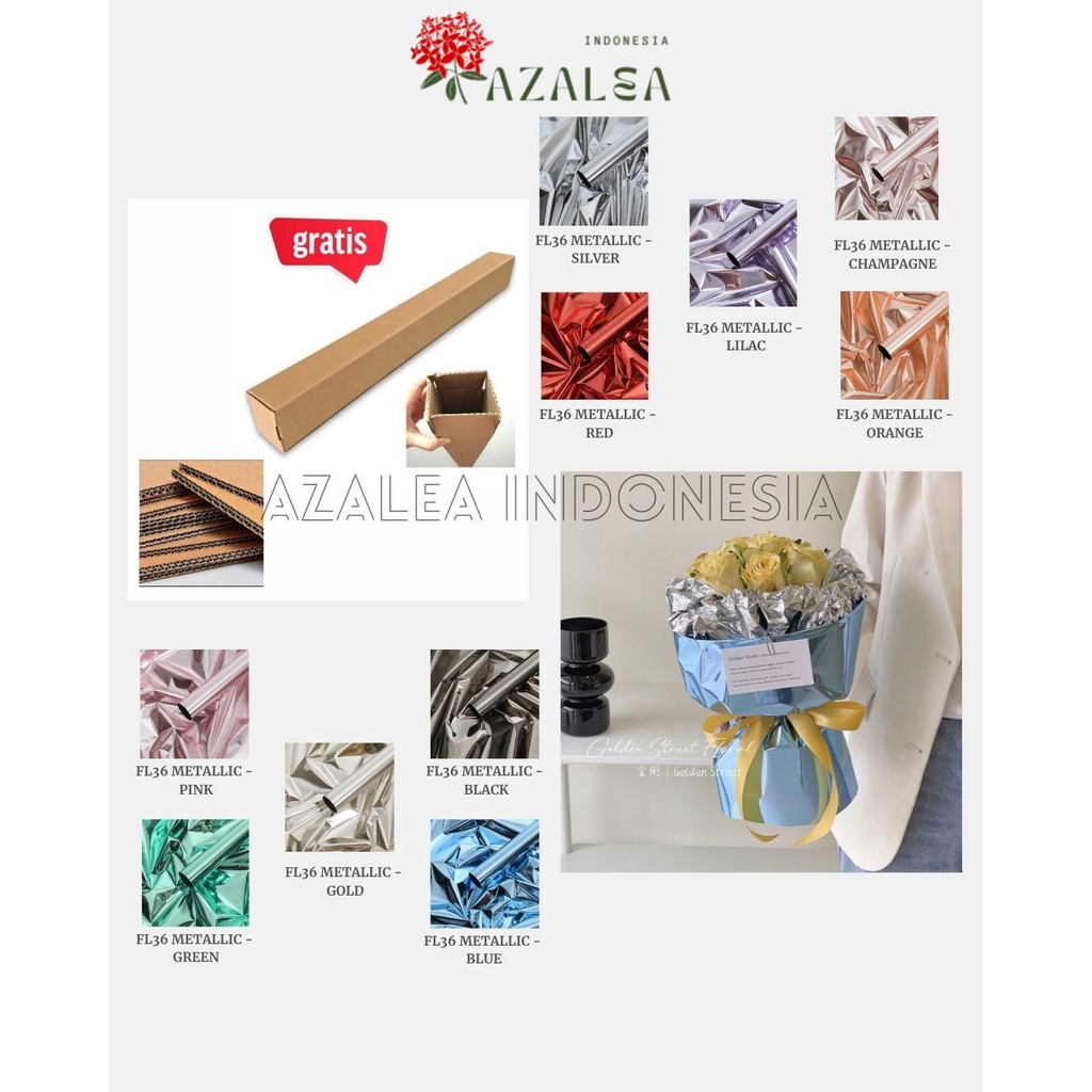 

AZALEA - FL36 METALLIC Kertas Bunga Paper Buket Motif Polkadot Bulat Kado Florist Cellophane
