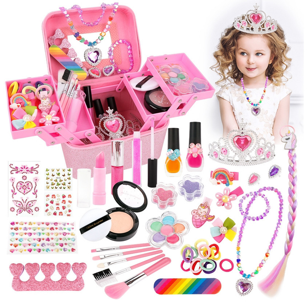 48pcs Jewelry Toy Set Girls Makeup Kit Make Up Set for Little Girls Princess Pretend Play Set Dress 
