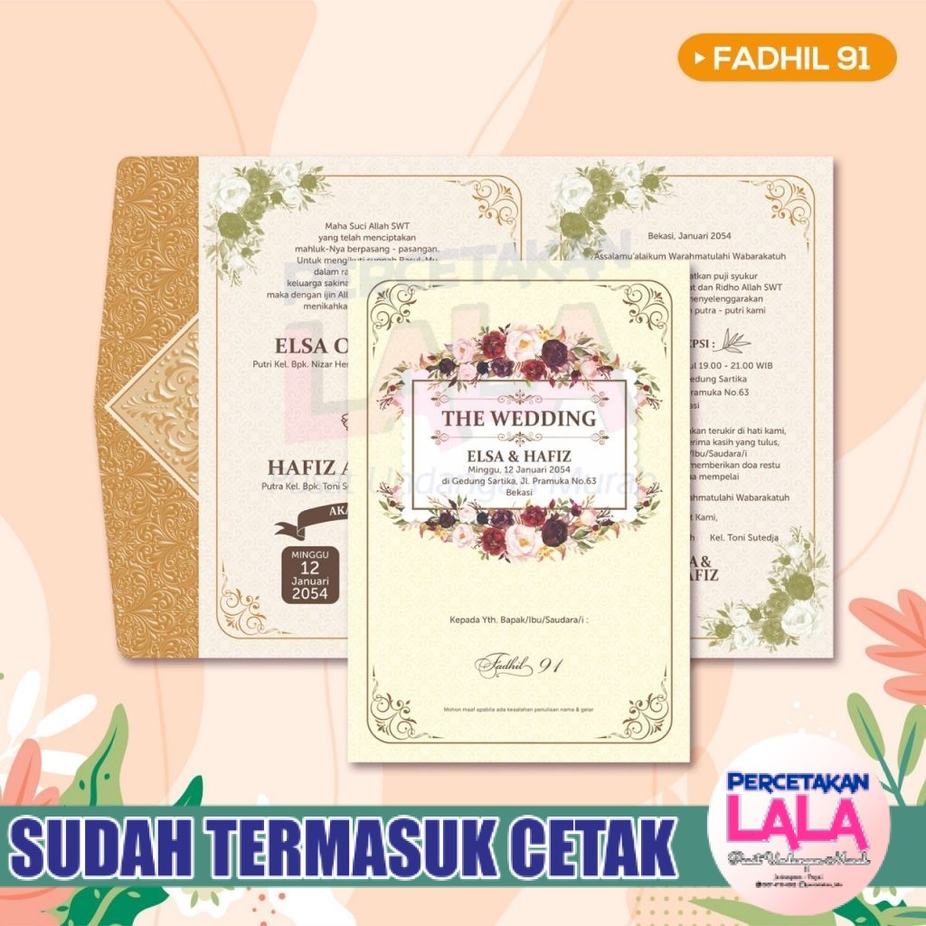 Cetak Kartu Undangan  Seri Fadhil 91 Bahan Kertas BC Tik 160 Gsm