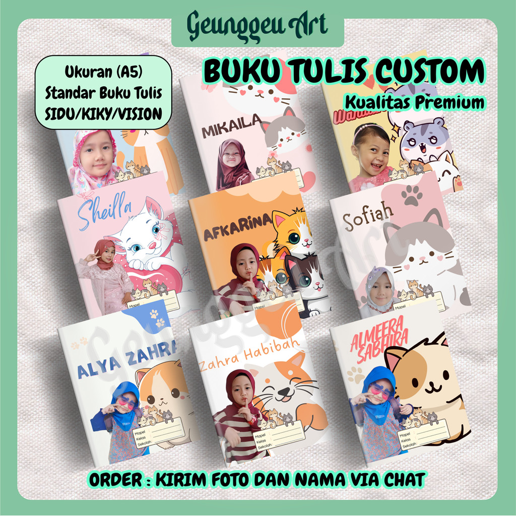 

(ISI 4 BUKU) BUKU TULIS CUSTOM FOTO MURID SD SMP SMA - BUKU TULIS COVER CAT LOVER FOTO DAN NAMA SENDIRI