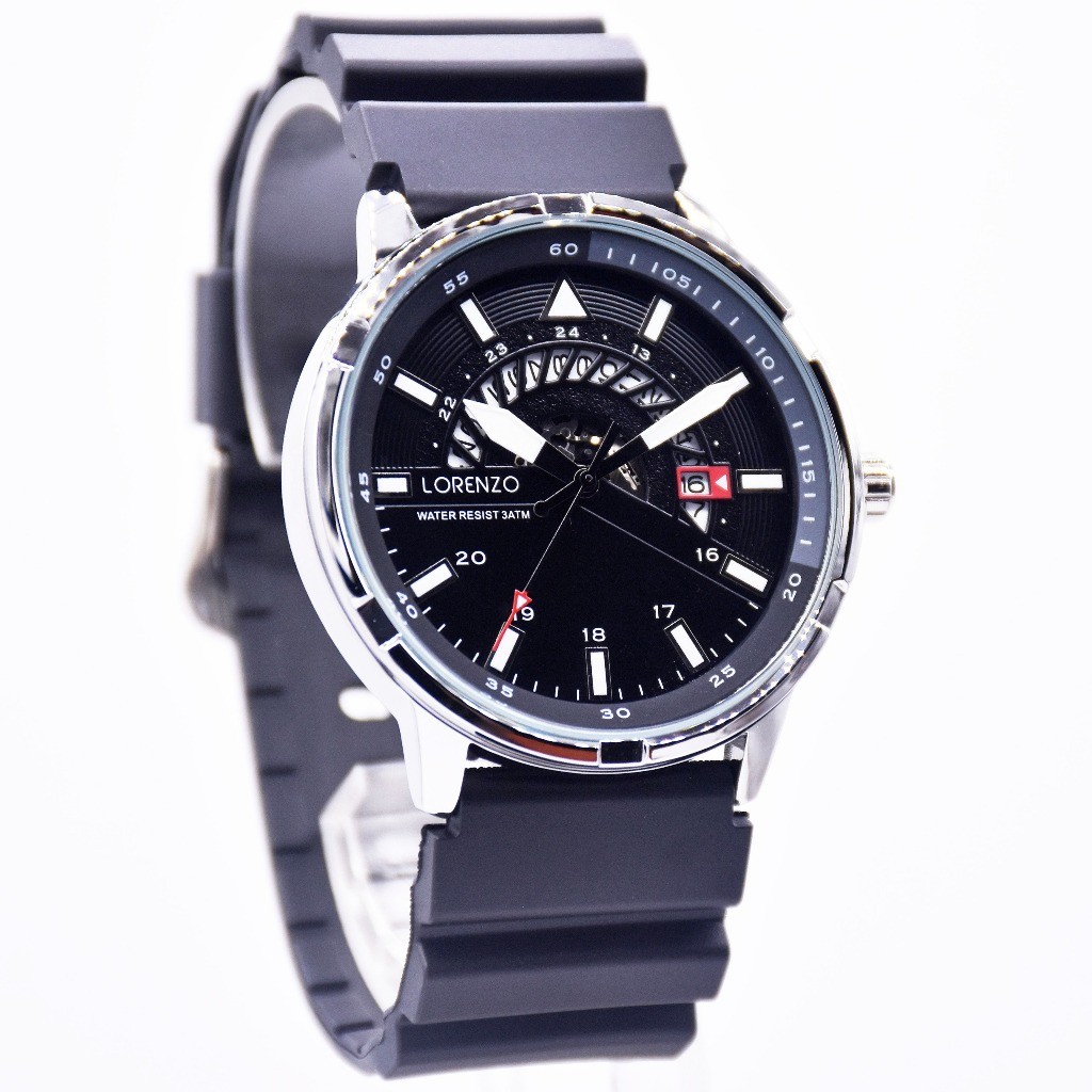 BEST SELLER Jam Tangan Pria Lorenzo R-6106MT Tali Rubber Body Bulat Tanggal Aktif Box Exclusive