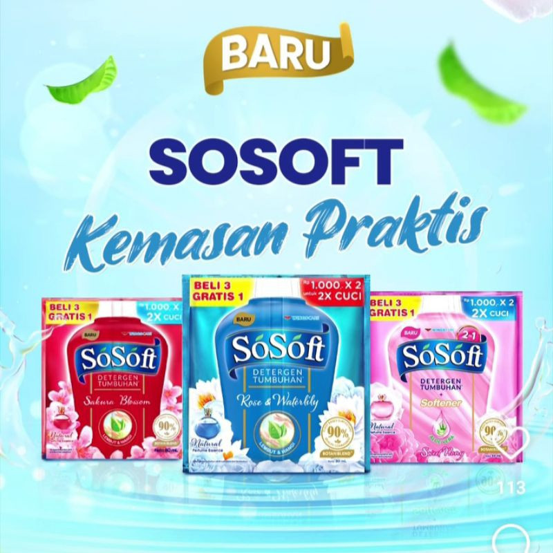 Deterjen Cair LIQUID Sosoft 80ml isi 16 Sachet 1 RENCENG 8x2 grosir distributor supplier sembako war