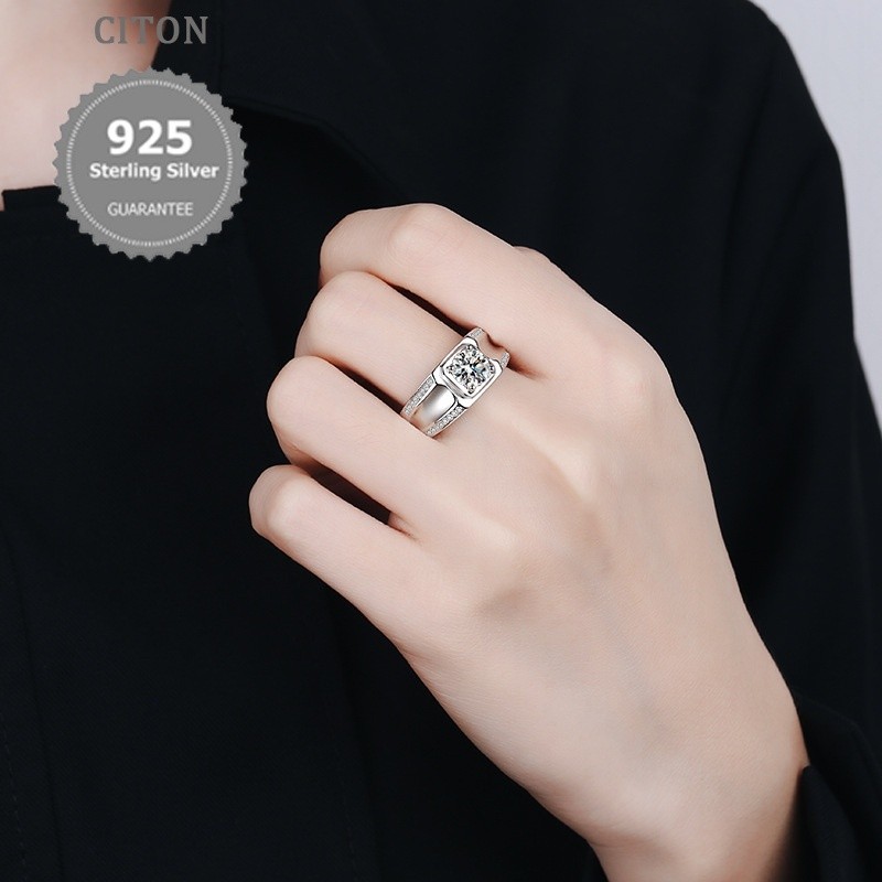 Stok Cincin Besar Mendominasi Pria 18K Emas Putih Ringan Hadiah Pasangan Ring Fashion Mewah