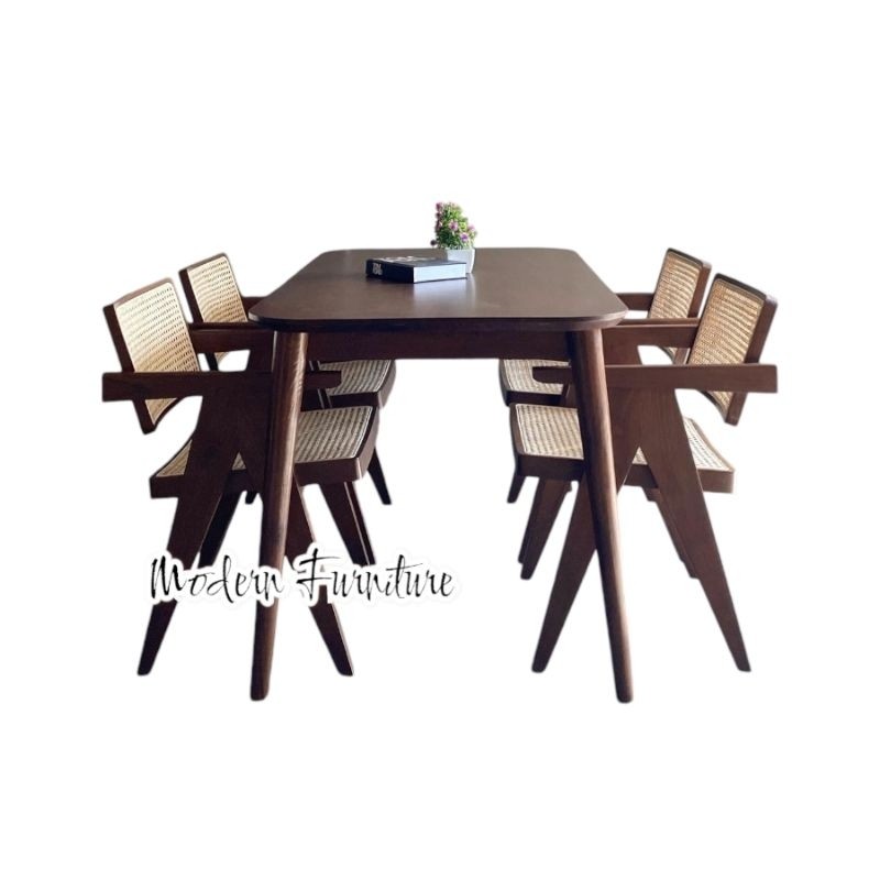 Kursi rotan / kursi makan / meja makan / meja kayu / kursi kayu jati / meja kayu  jati