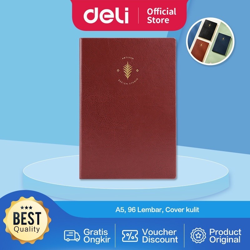 

Deli Leather Cover Notebook / Buku Catatan / Agenda Sampul Kulit A5 96 Lembar Hard Cover Simple EN116L