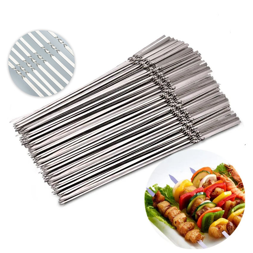 tusuk sate besi tusuk sate stainless Steel Alat barbekyu alat barbeque outdoor untuk kebab dapat dig