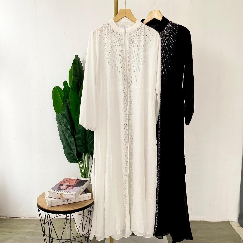 Abaya Lebaran/ Baju Muslim Putih Wanita/ Busana Muslim Umroh Haji/ Baju Gamis Putih Tulang Lebaran/ 
