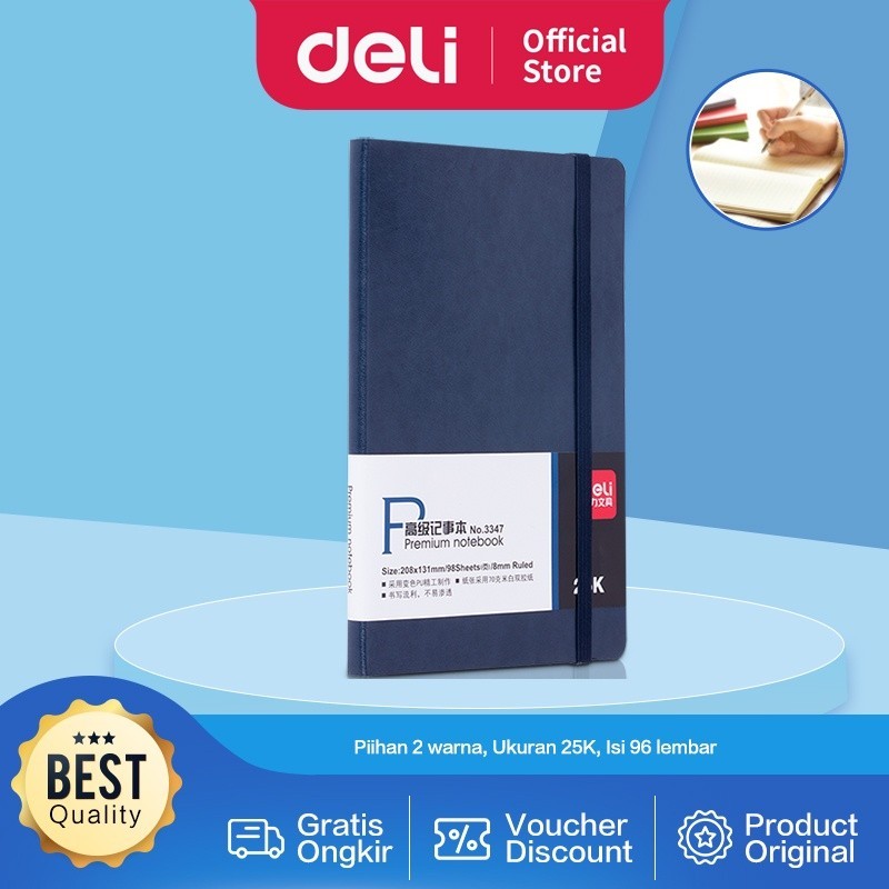 

Deli Notebook Buku Catatan 25K 96 Lembar Warna Biru Hitam High Quality 3347
