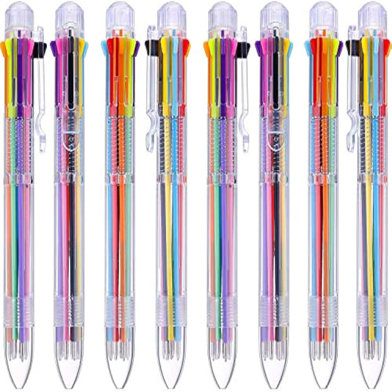 

2Pcs Multicolor Pens 8-in-1 Retractable Ballpoint Pens,8 Colors Transparent Barrel Ballpoint Pen for Office School Supplies