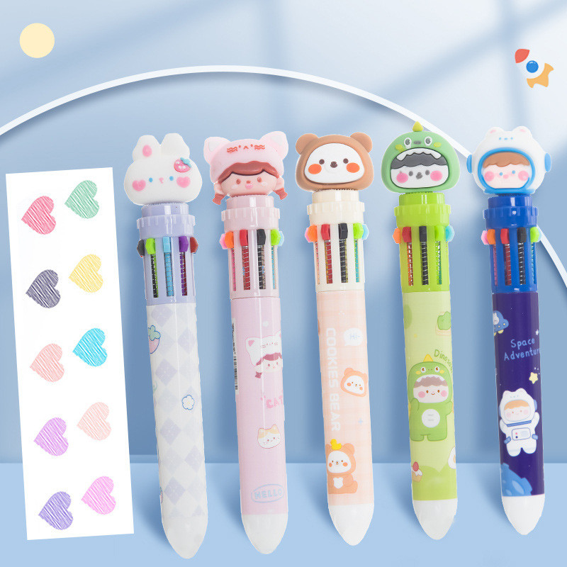

8/10 Colors Cute Ballpoint Pen Press Cartoon Multicolor refill 10 In 1 Colors Writing Pen School Office Stationery Supplies