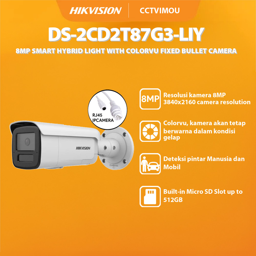 HIKVISION DS-2CD2T87G3-LIY 8MP SMART HYBRID LIGHT WITH COLORVU FIXED BULLET CAMERA