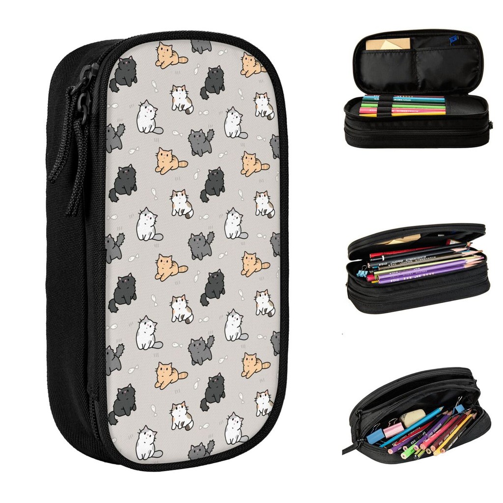 

Kittens And Fish Pencil Cases Fun Cute Cat Pen Holder Bag Student Big Capacity Office Gifts Pencil Box