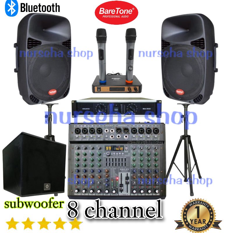 Paket Sound System baretone 15 inch mixer ASHLEY 8 channel + subwoofer 12 inch