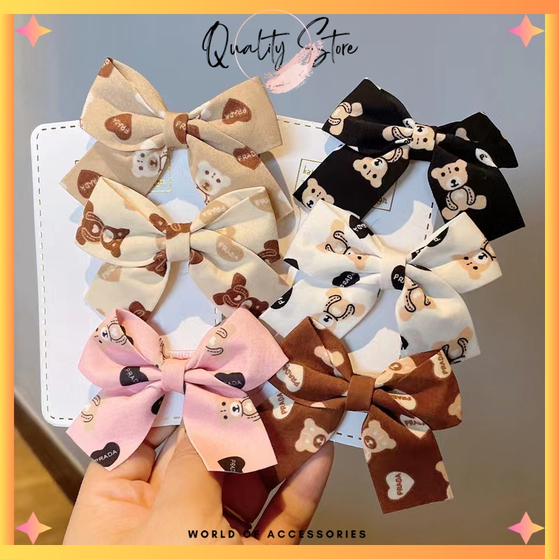 QS - JEPITAN RAMBUT PITA ANAK 2PCS MOTIF BERUANG COKLAT / JEPIT RAMBUT PITA LUCU ANAK MODEL KOREAN