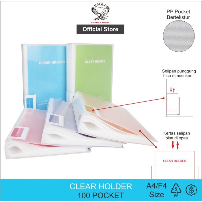 

EAGLE Clear Holder Document Keeper Display Book A4 / F4 100 Pocket - Pink, A4