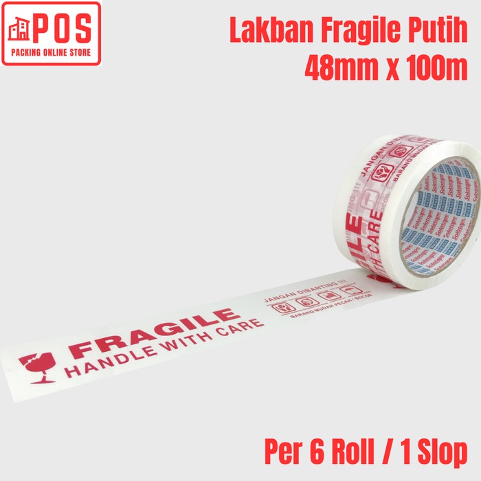 

6 Roll Lakban | Lakban Fragile Putih 2inch 48mmx100m | Solatape