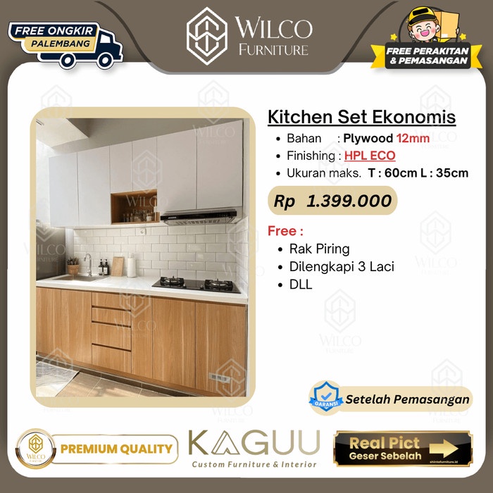 Interior Custom Kitchen Set Ekonomis Kaguu Plywood HPL Harga Per Meter