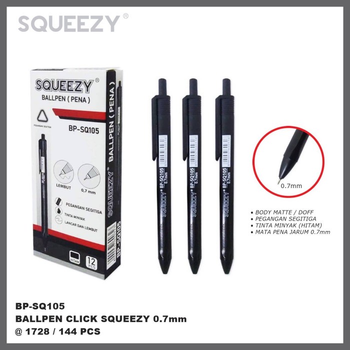 

Ballpoint Squeezy Ball Pen 0.7 mm Bolpoin Tinta Bolpen 1 Pak 12 pcs - Hitam