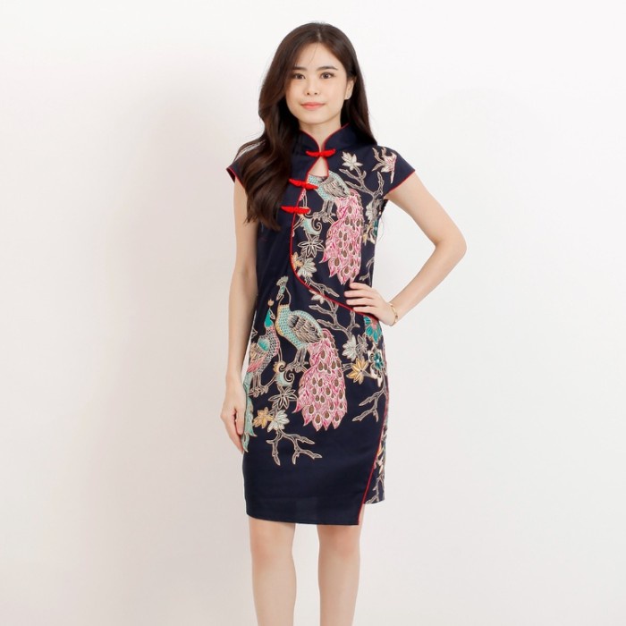 ✨LARIS✨-Dress Batik Wanita/Dress Batik Cheongsam 609/608 - Navy A, M