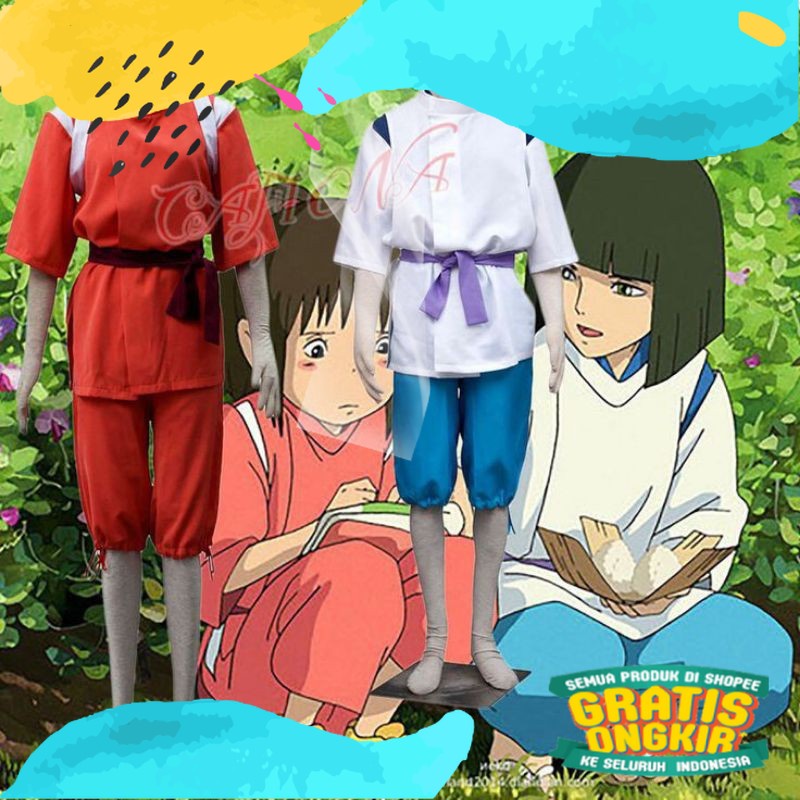 Spirited Away Chihiro & Haku Kimono Yukata Cosplay Costume Anime Male Female Studio Ghibli/Blue