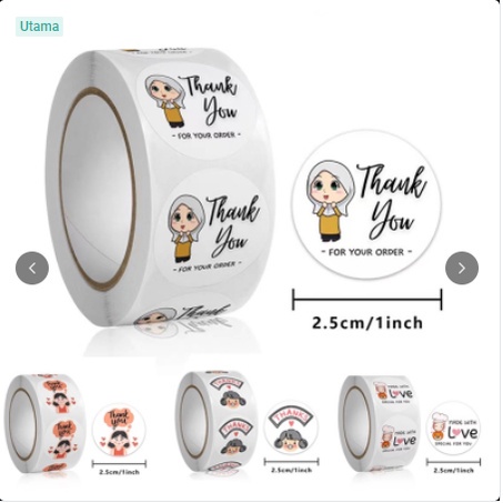 

Limited Edition Paling Murah 1 Roll Isi 500 Pcs Sticker Custom Thank You Made With Love For Your Order Hijab 2.5 Cm - LoveStock