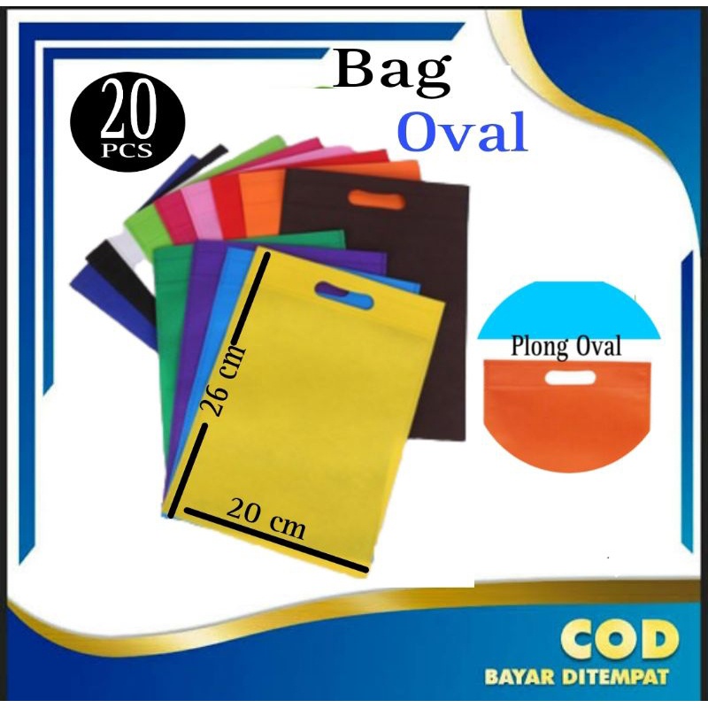 

1 Kodi isi 20 Tas Kain Spunbond / Goodiebag model oval Ukuran S = 20x26 cm Kantong Souvenir Murah