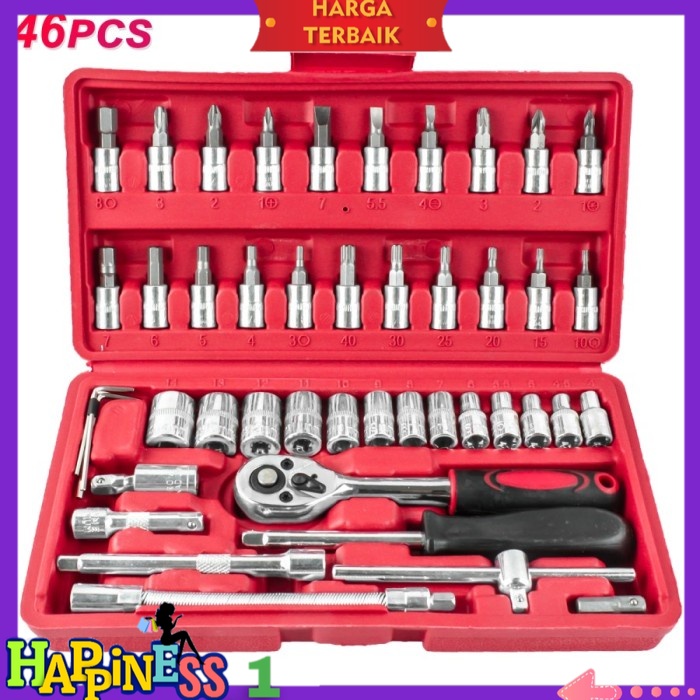 Set Kunci Shock 1/4 Socket + Obeng Socket Set 46 Pcs SEK KUNCI PAS