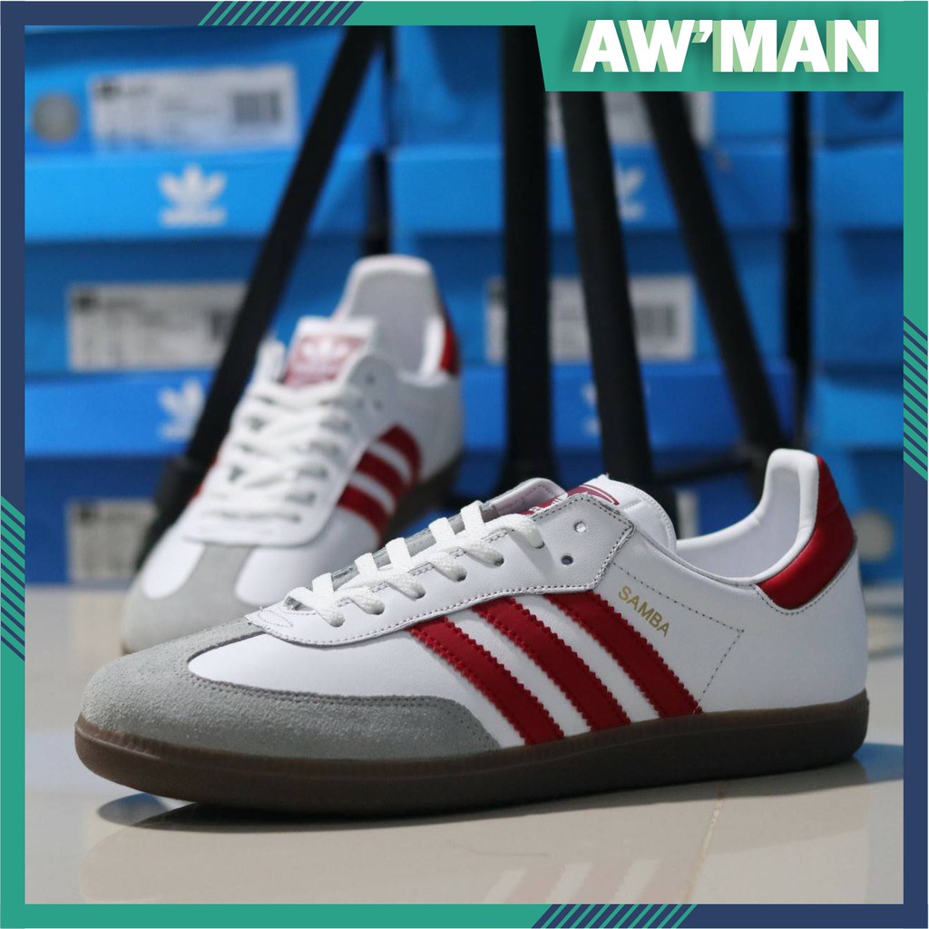 Terlaris Adidas Samba White Maroon - Sepatu Sneakers Running Sport Lari Adidas Pria Wanita Original 