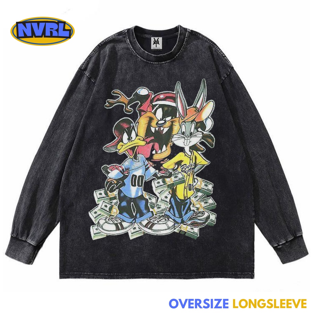 Kaos oversize longsleeve looney tunes gang washed washing vintage tee