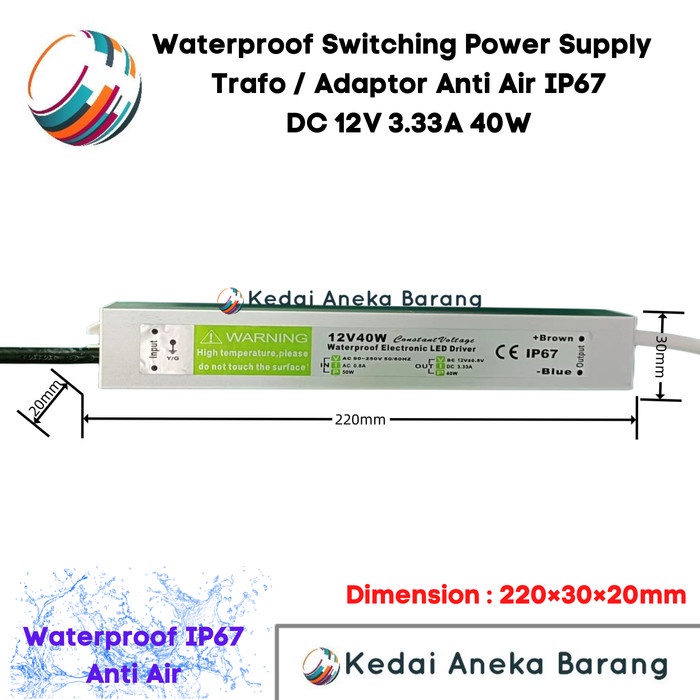 Waterproof Power Supply Trafo Adaptor LED Driver Outdoor IP67 12V 40W GT27
