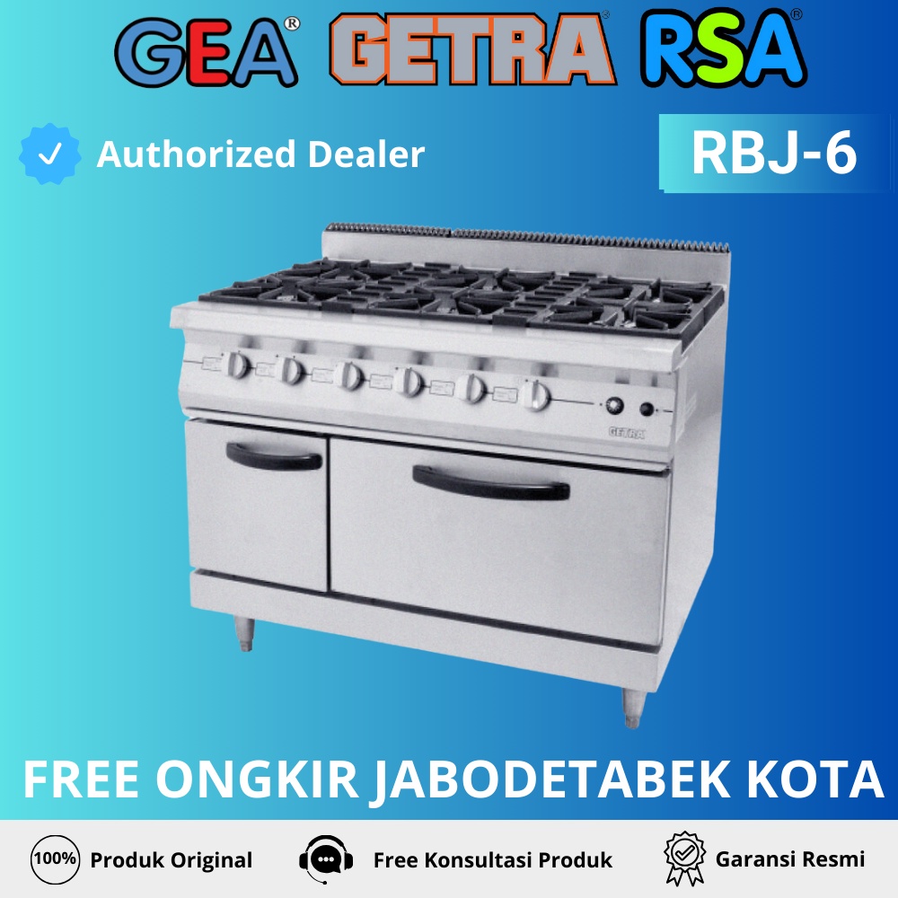 Kompor Gas Open Burner Getra Rbj-6 6 Tungku Gas Range+Oven Garansi Resmi
