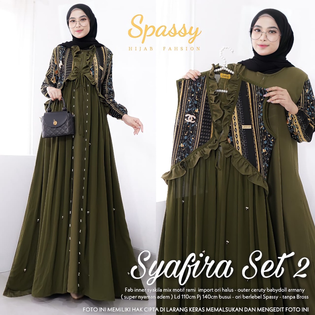 PREMIUM MEWAH DRESS WANITA MUSLIMAH SYAFIRA SET ORIGINAL GAMIS  TERBARU 2024