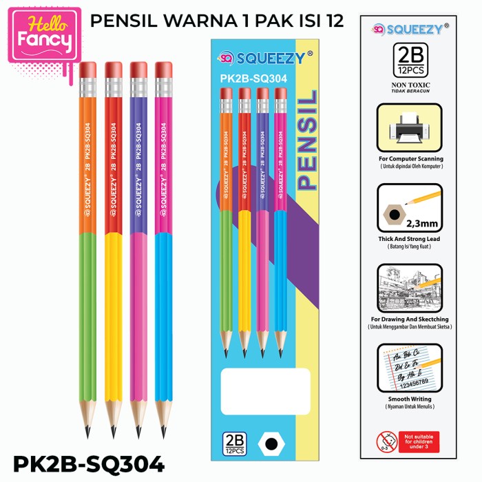 

Pencil Pensil 2B Squeezy 1 Box isi 12 Pcs / Pinsil 2B PK2B-SQ304