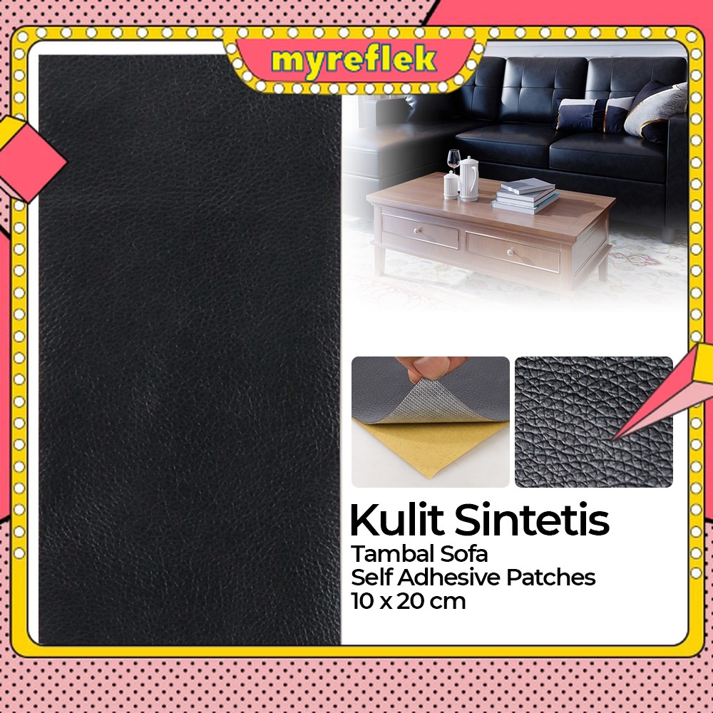 QJH Kulit Sintetis Tambal Sofa Self Adhesive PU Leather Patches Sticker 10x20cm - RX276 - Black