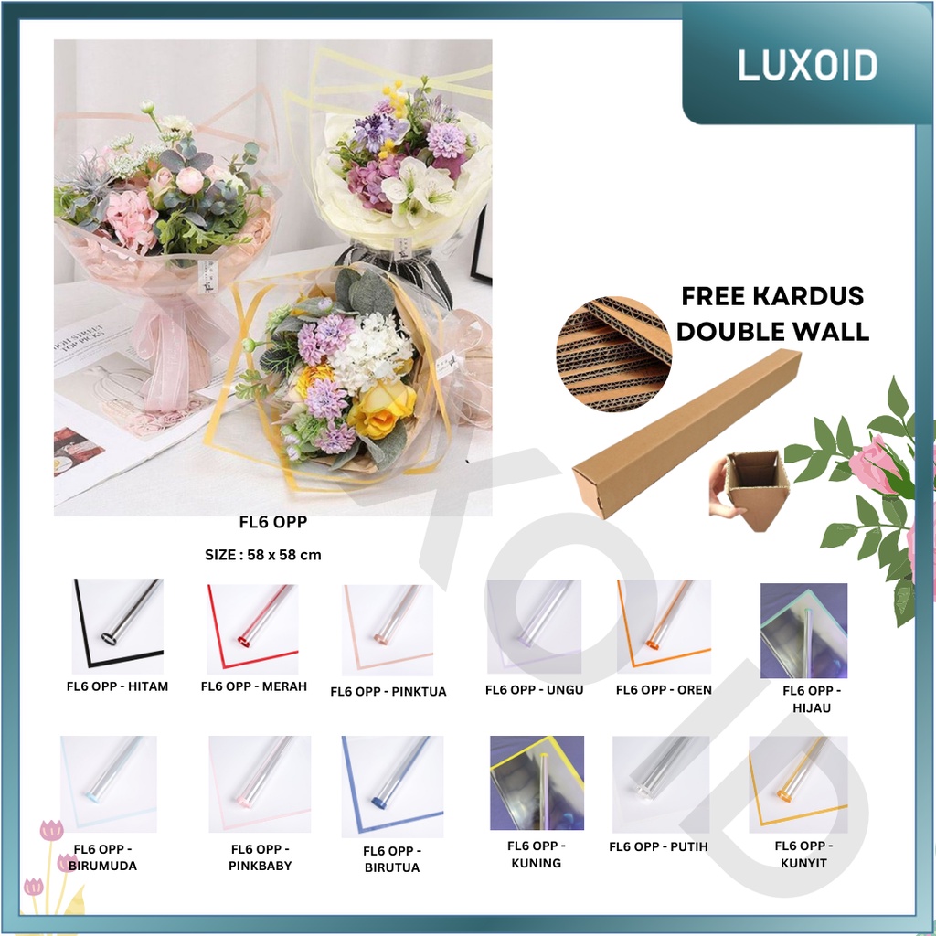 

LUXOID - FL6 OPP 5Lembar-Kertas Bunga Buket Transparan List WARNA / Kertas Buket Bunga Florist Cellophane