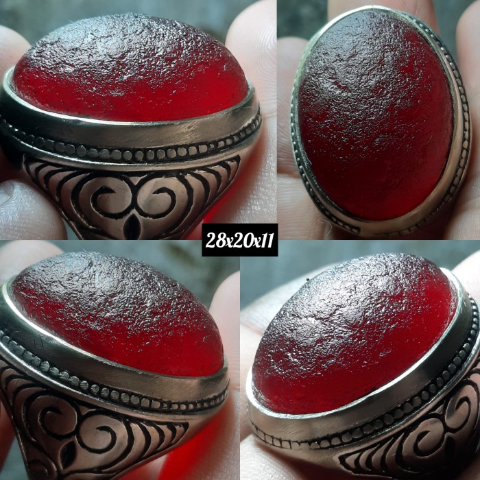 Cincin Batu Akik Natural Motif Gambar Yaman Merah Kasar Unik Antik