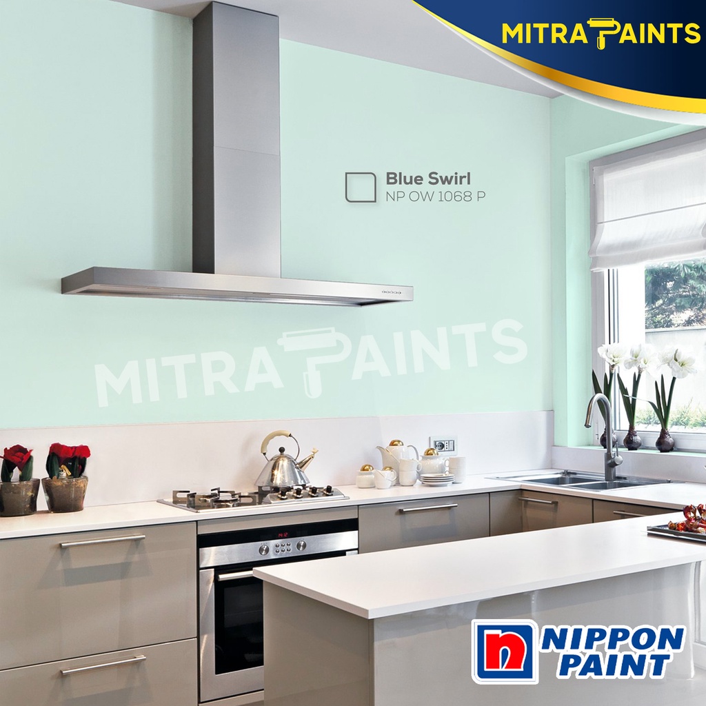 CAT TEMBOK NIPPON PAINT EKSTERIOR INTERIOR BLUE SWIRL NP OW 1068 P / VINILEX ELASTEX SPOTLESS / PUTI