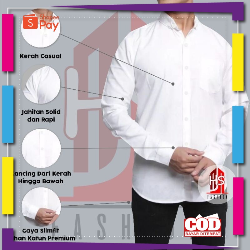 PREMIUM KOREAN STYLE / Kemeja Polos Pria Slimfit Panjang Hitam Putih