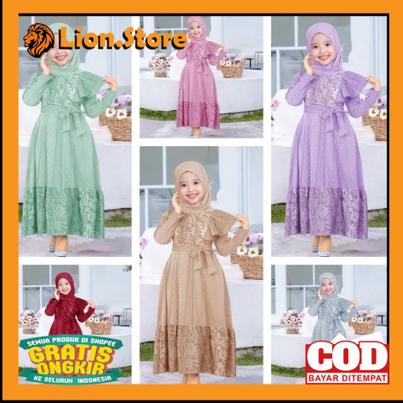 Gamis olivia kids 3-11 tahun maxi gamis brokat anak perempuan gaun pesta anak// DRESS ANAK KEREN MOD