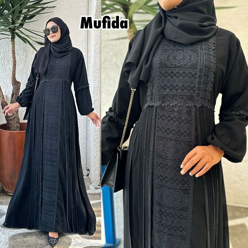 Abaya Gamis Hitam Maxy Dress Fashion Muslim Busana Wanita Turkey Murah Dubai brokat Mufida