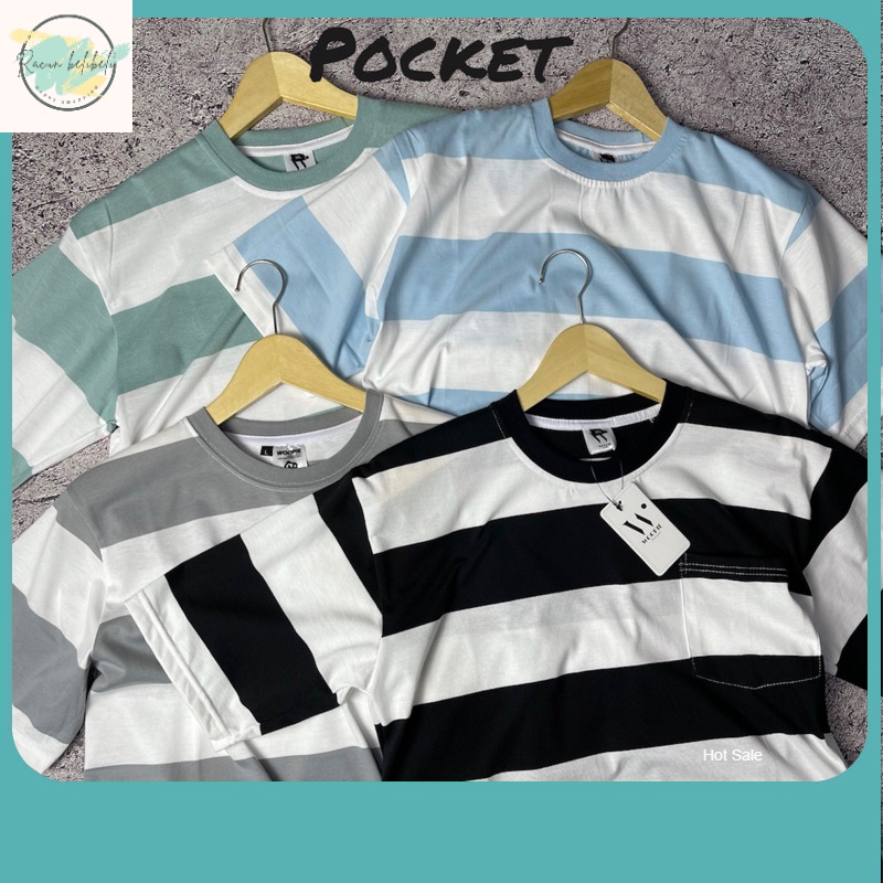 KAOS PRIA TERBARU / KAOS PRIA DISTRO SALUR/STRIPES/GARIS-GARIS/POCKET/SAKU POPULER TERLARIS BANDUNG 