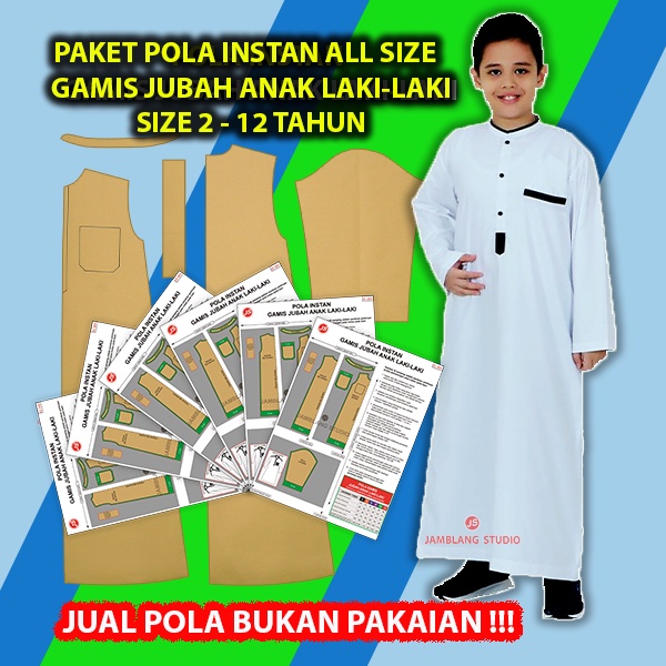 Paket 6 Size Pola Instan Gamis Jubah Anak Laki-Laki All Size [6 Size 2-12 Tahun] Jamblang Studio
