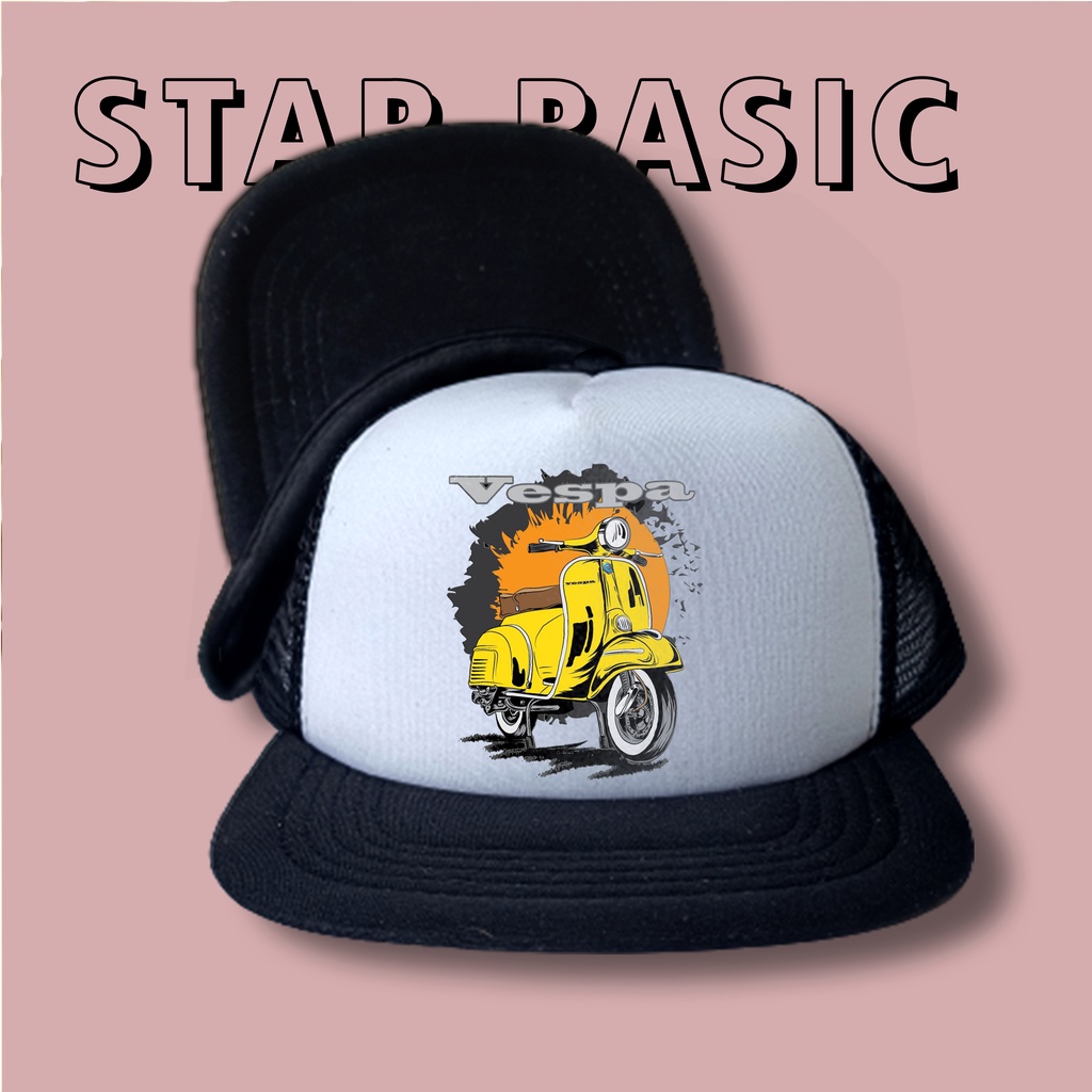 Topi Snapback Jaring VECTOR VESPA / Topi Trucker / Topi Distro / Topi Pria / Topi Baseball Star Basi