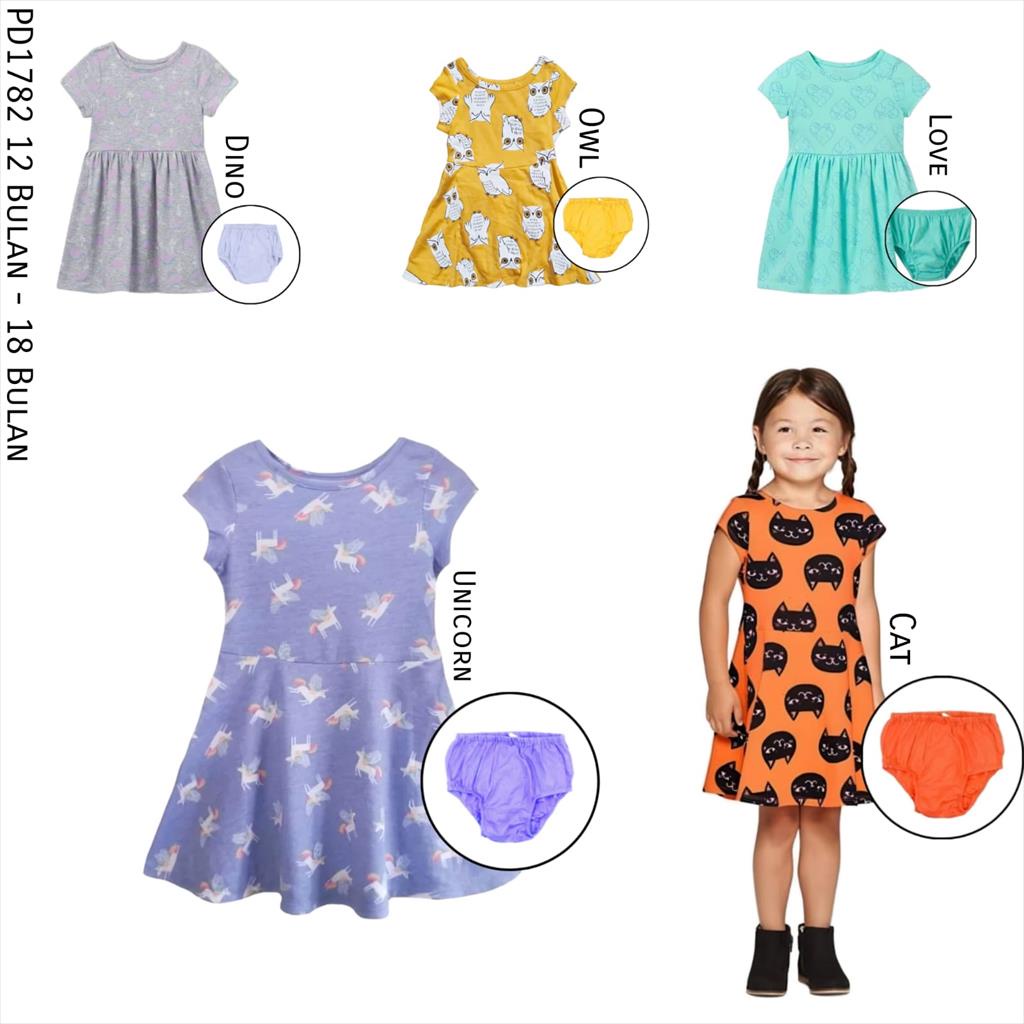PD1782 Cnj Dress Baby Anak Perempuan Owl Cat