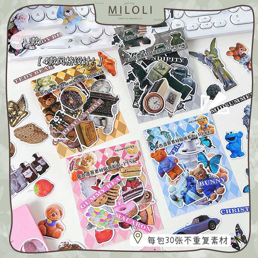 

[MILOLI] 30Pcs RETRO AMERICA SERIES Deco Sticker BuJo DIY Scrapbook Stiker Hias - B0439