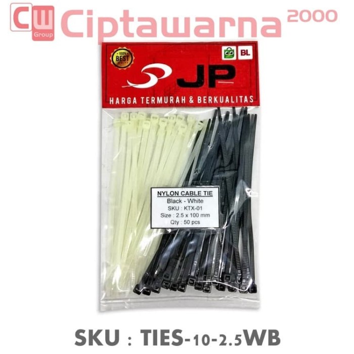 

Kabel Ties 10cm Hitam Putih kabel tis 2,5mm isi 50 Pcs Cw1